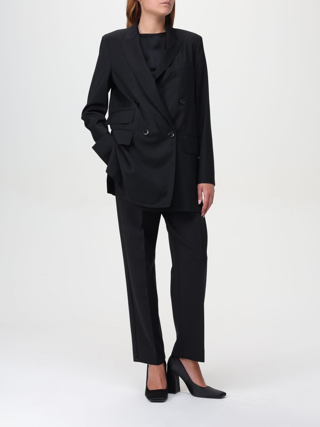 Max Mara Double-breasted Wool Blazer In Black