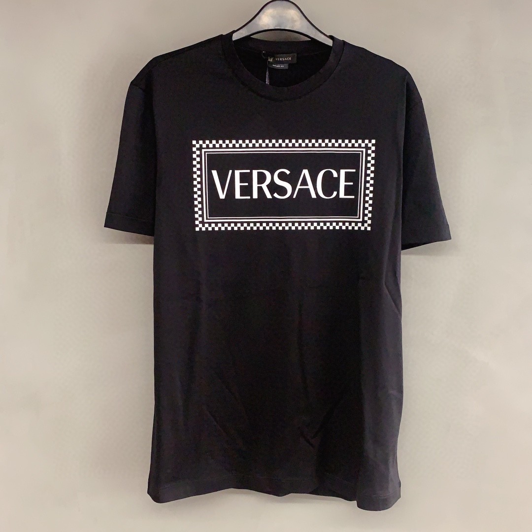 Shop Versace Logo Check Print Cotton T Shirt In Black