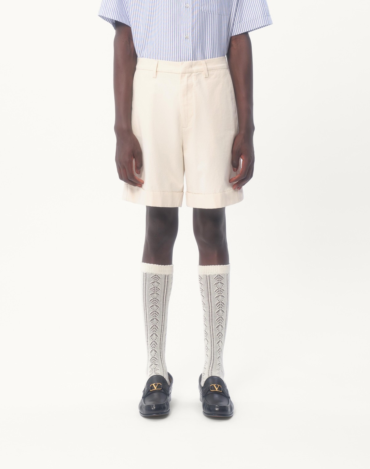 Valentino Ecru Cotton And Linen Bermuda Shorts In White
