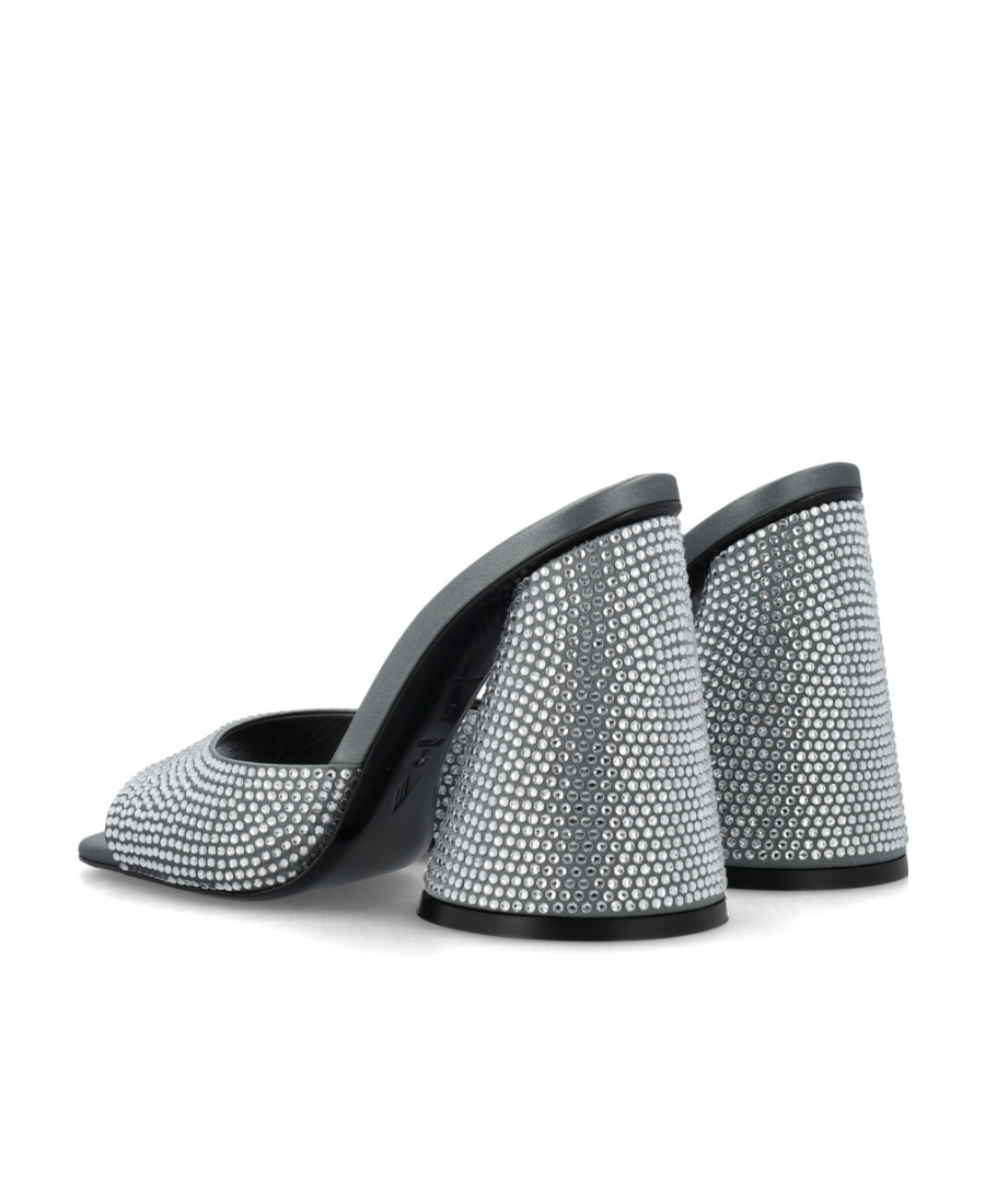 Attico Luz Crystal-embellished Leather Mules In Gray