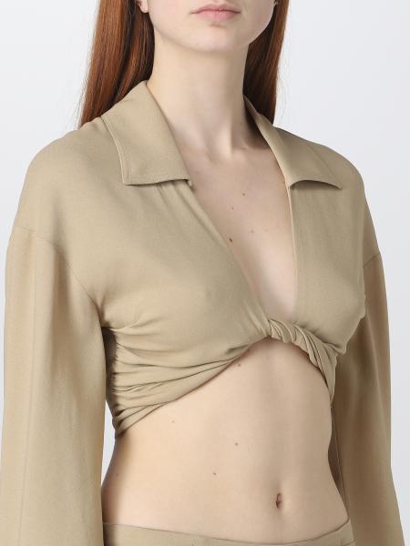 Blumarine Front-knot Cropped Shirt In Nude