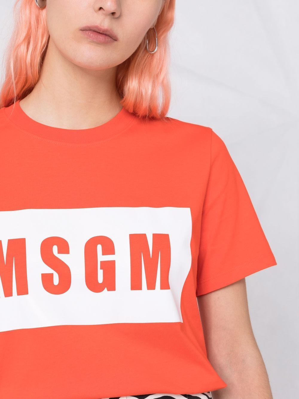 Msgm Logo-print Cropped T-shirt In Orange