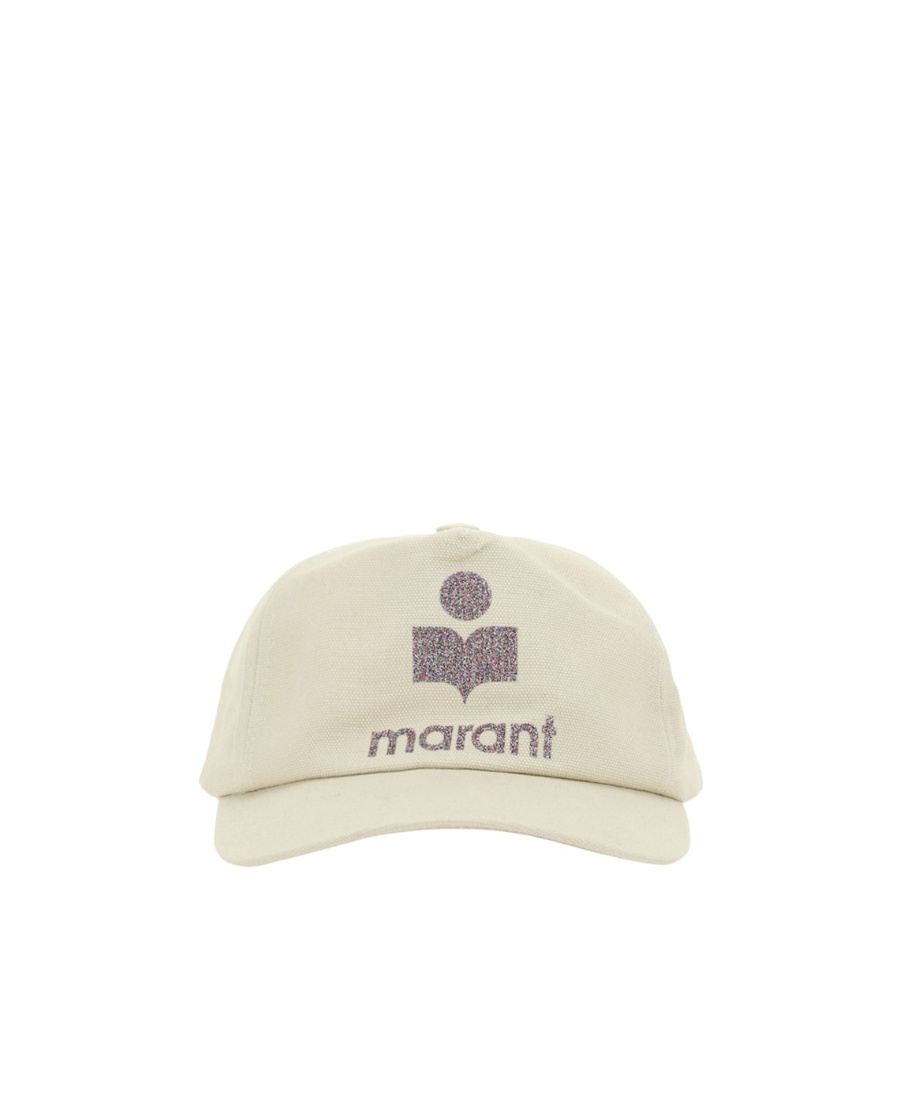 Isabel Marant Glitter Logo Print Cap In Nude