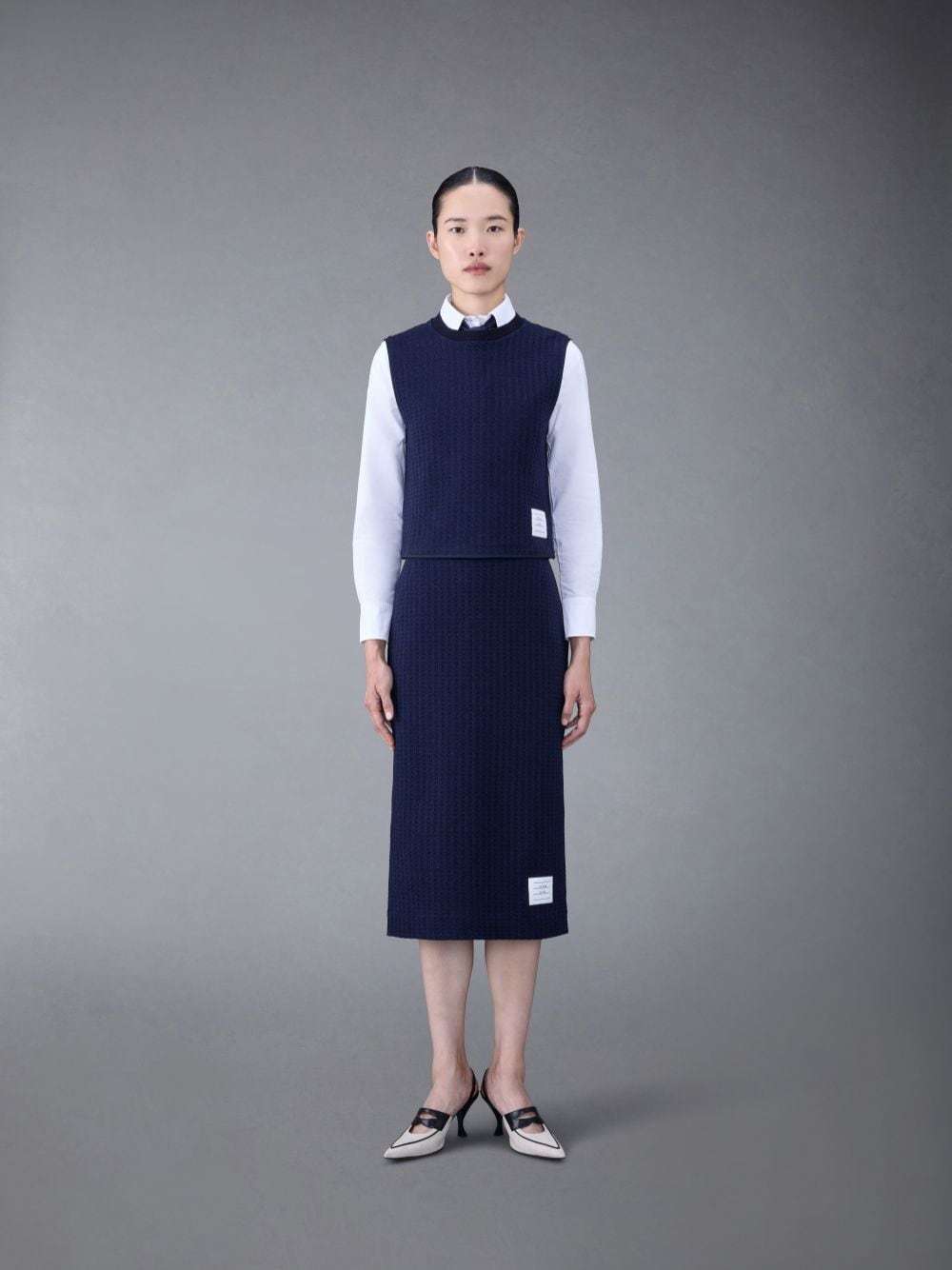 Thom Browne Logo-patch Jacquard Top In Blue