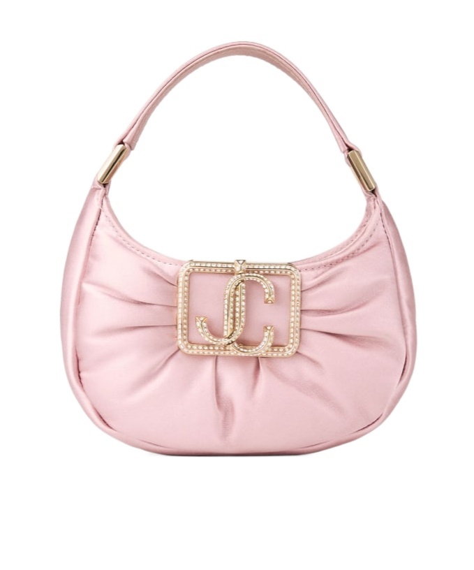 Jimmy Choo Edie Mini Embellished Ruched Satin Shoulder Bag In Rose/light Gold