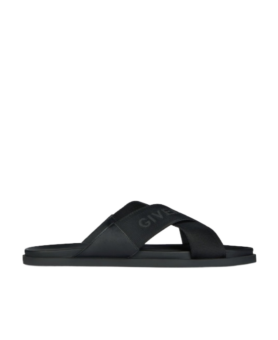 Shop Givenchy G Plage Flat Sandals With Crossed Straps In Webbing In Black