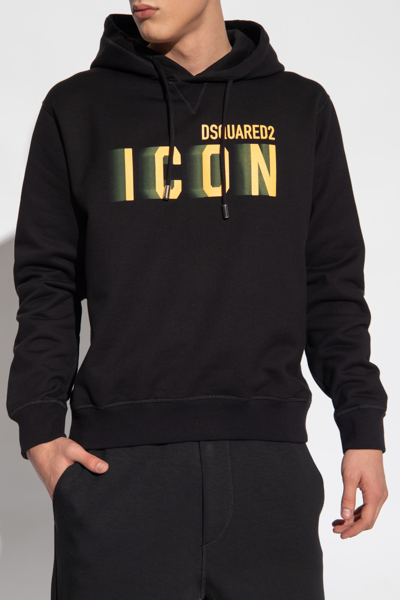Dsquared2 Icon Printed Drawstring Hoodie In Black