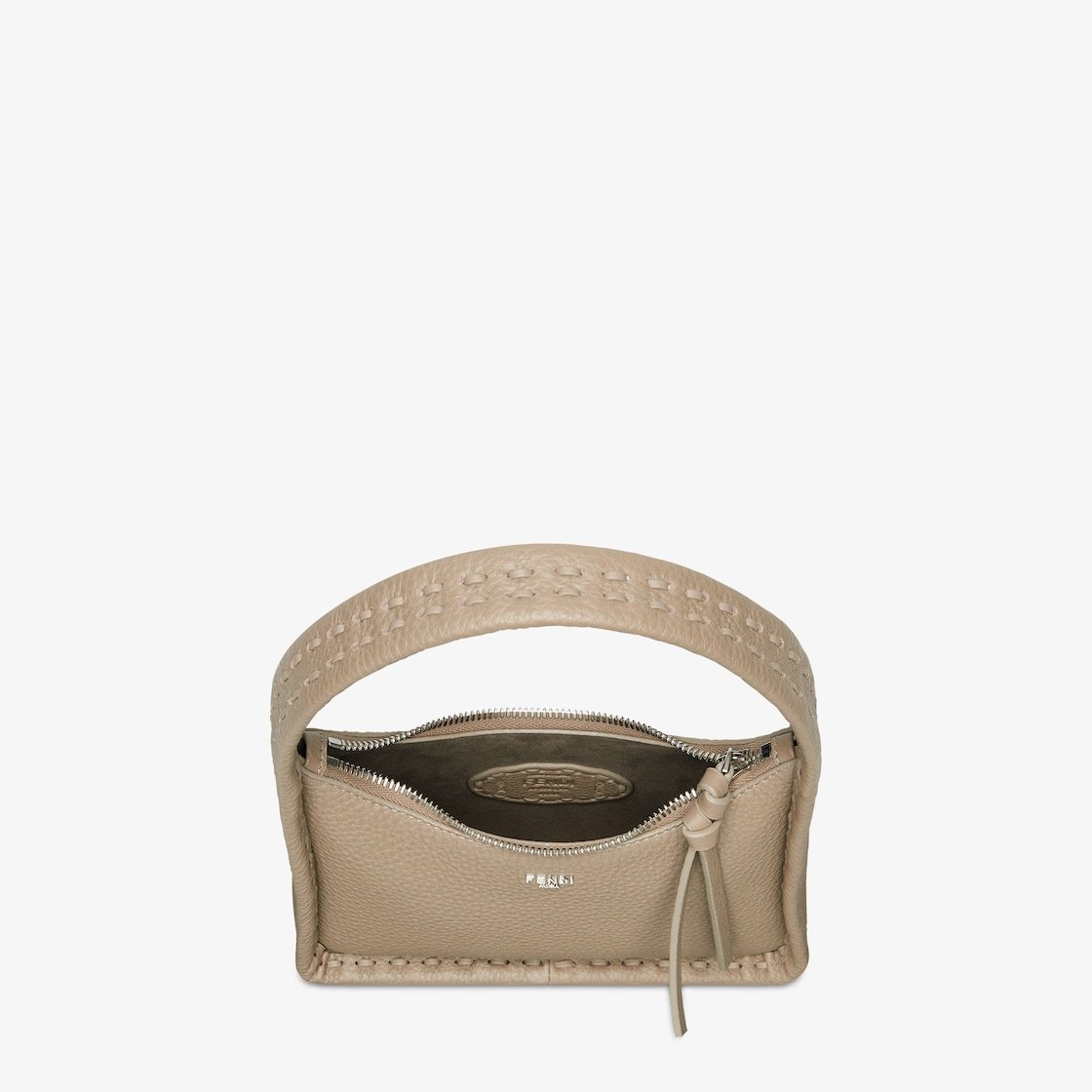 Shop Fendi Small Dove Grey Selleria Bag With 264 Hand-sewn Topstitches In Nude