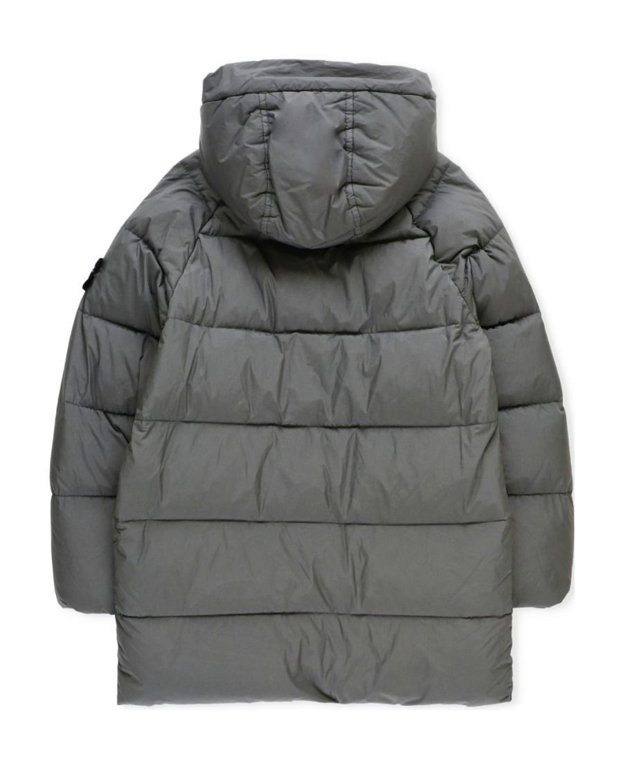 Stone Island Long-sleeved Hooded Down Jacket In Gray