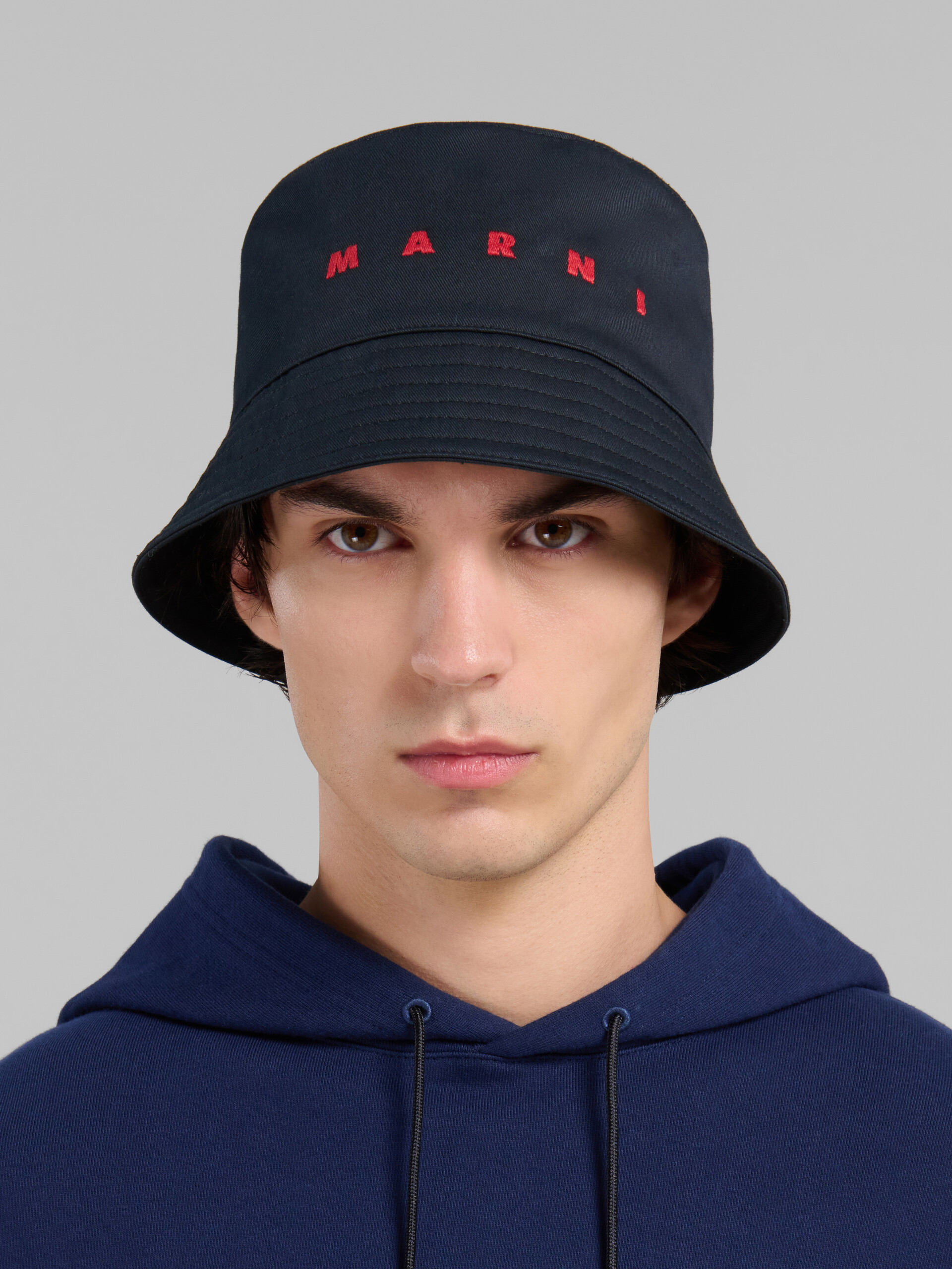 Marni Black Embroidered Logo Bucket Hat In Black