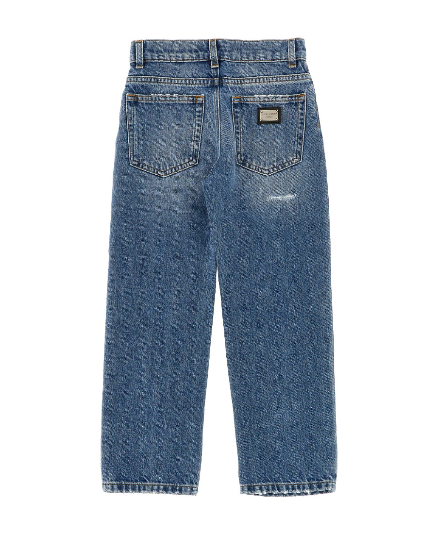 Dolce & Gabbana Logo-plaque Wide-leg Jeans In Blue