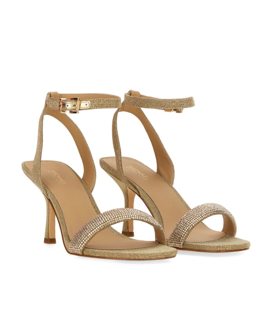 Shop Michael Michael Kors Carrie 75mm Rhinestoned Leather Sandals In Nude