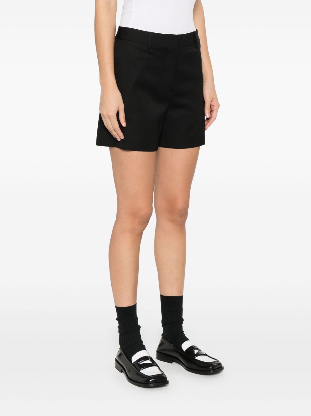 Off-white Black Virgin Wool Shorts With Logo Label In Black