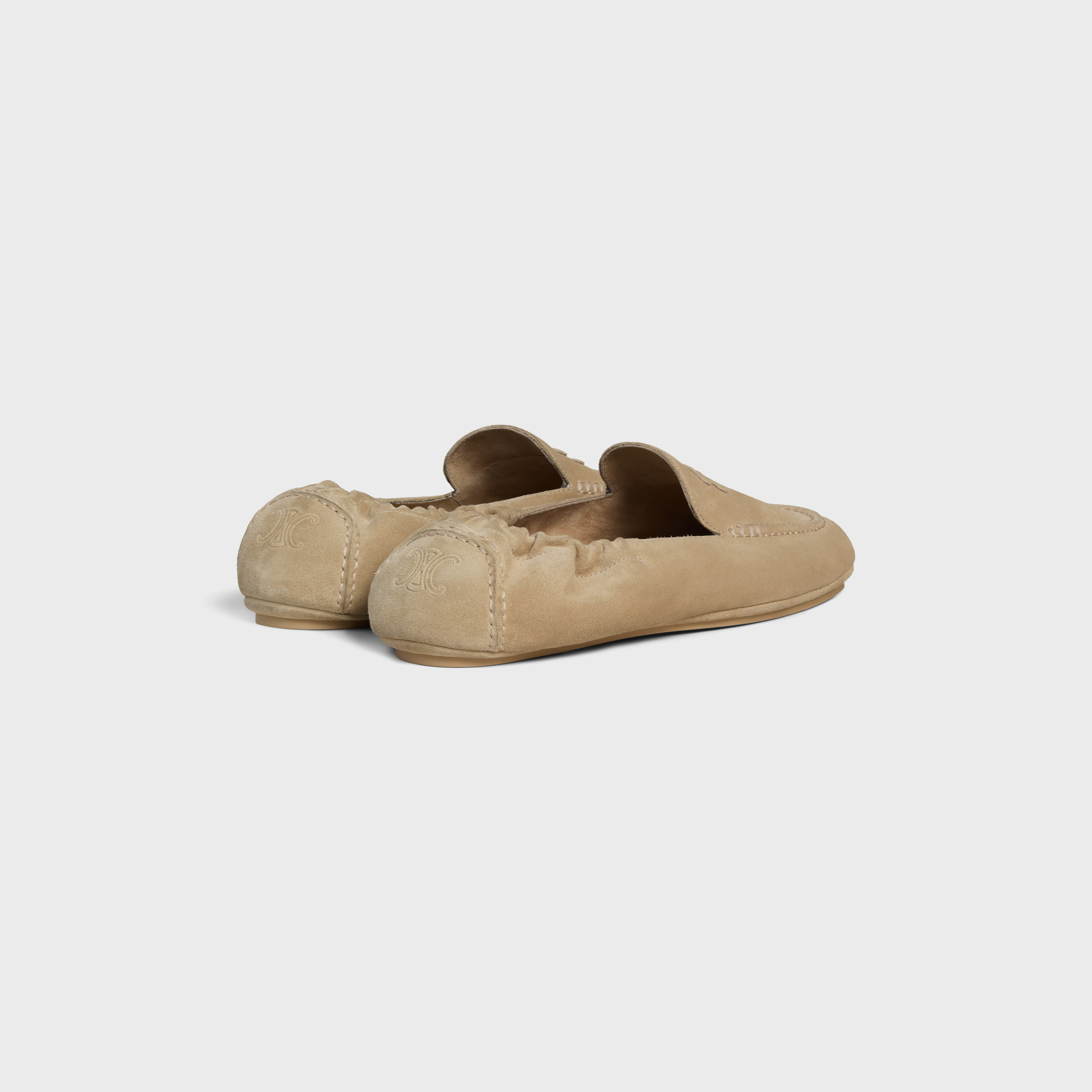 Celine Adam Loafer With Triomphe In Suede Calfskin In Neutral