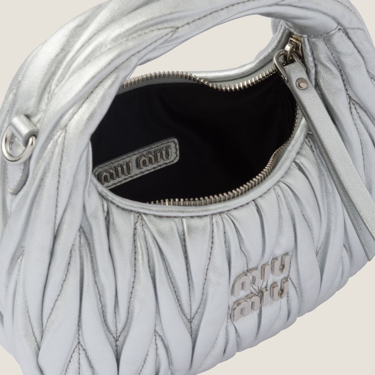 Miu Miu Lamb Leather Quilted Shoulder Bag In Gray