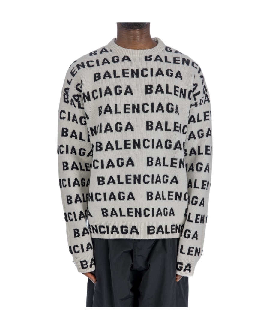Balenciaga Logo-monogrammed Wool-blend Jumper In White