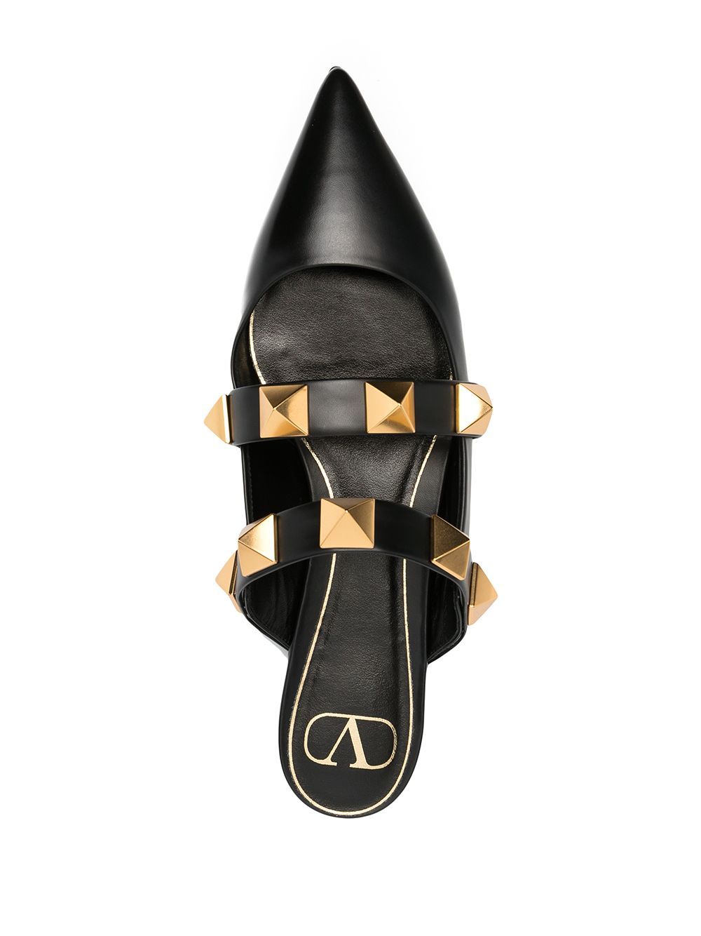 Valentino Roman Stud Leather Point-toe Flats In Black