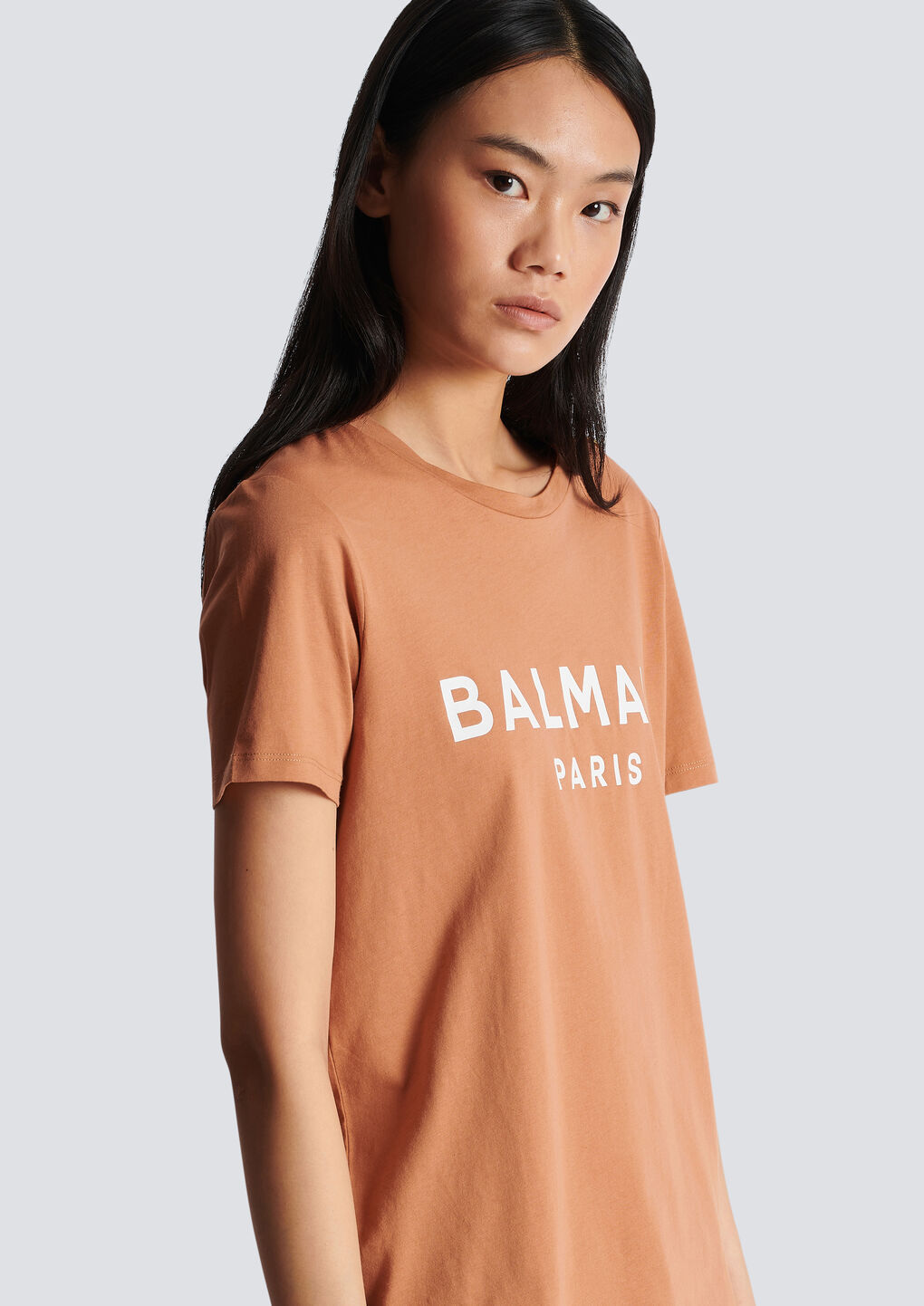 Shop Balmain Buttoned Printed Logo T-shirt In Nude