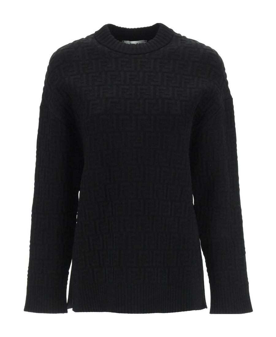 Fendi Ff Pattern Round-neck Pullover In Black