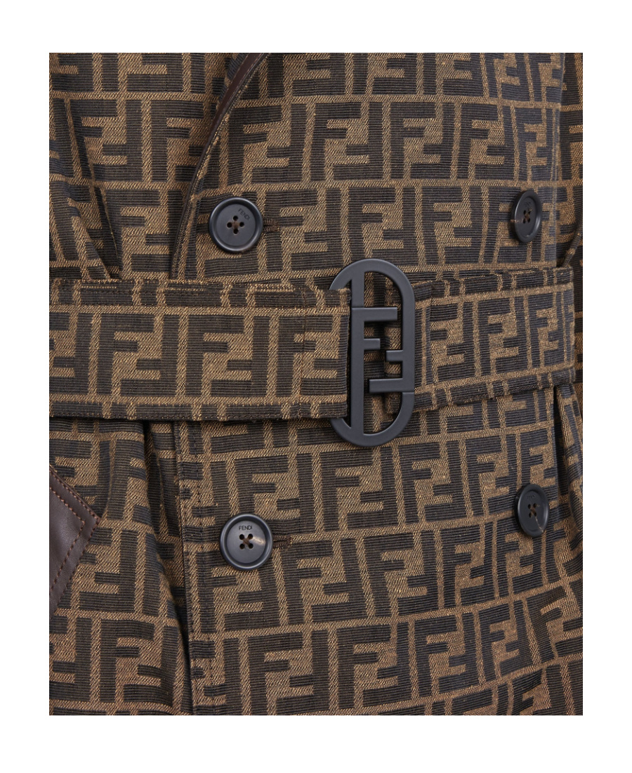 Fendi Ff Jacquard Double-breasted Trench Coat In Brown