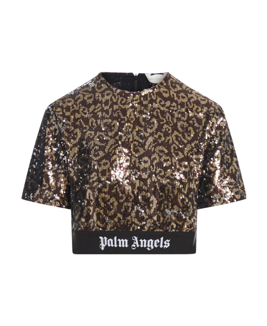 Palm Angels Sequins Logo Tape Tee In Black