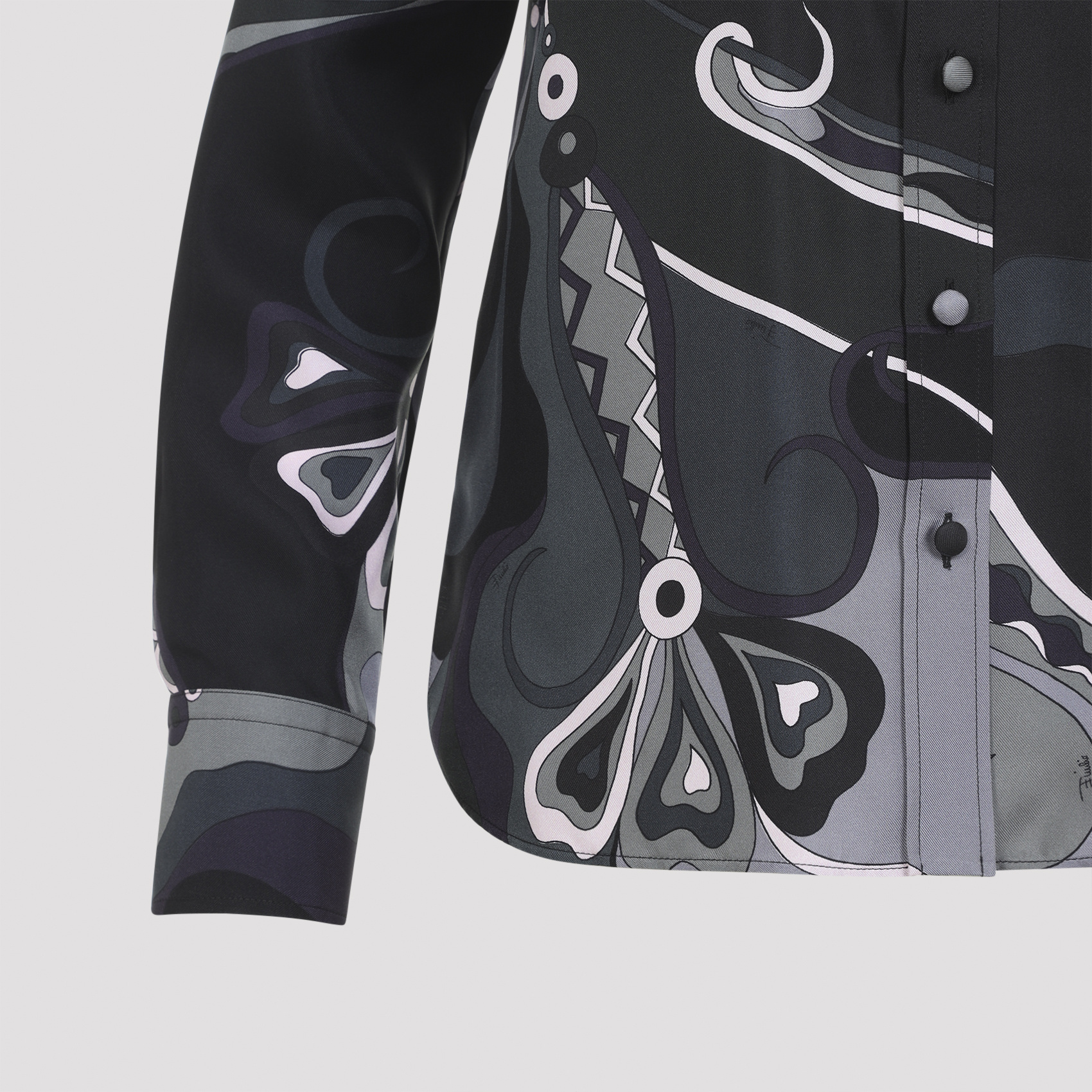Pucci Abstract Pattern Long Sleeve Silk Shirt In Black