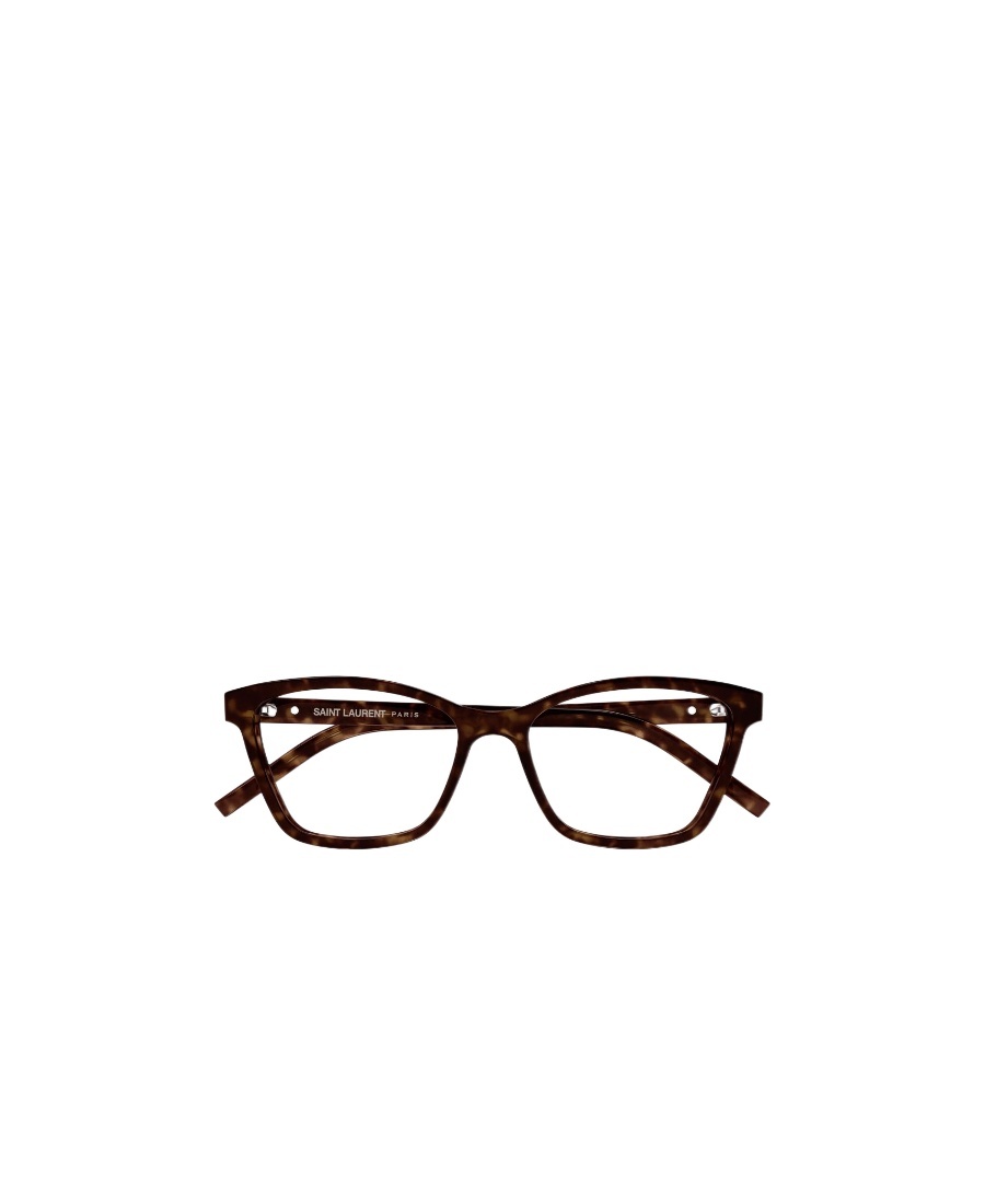 Saint Laurent Logo-plaque Rectangle-frame Glasses In Brown