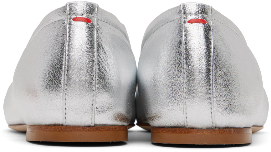Aeyde Gabriella Laminated Nappa Leather Silver Ballerina In White