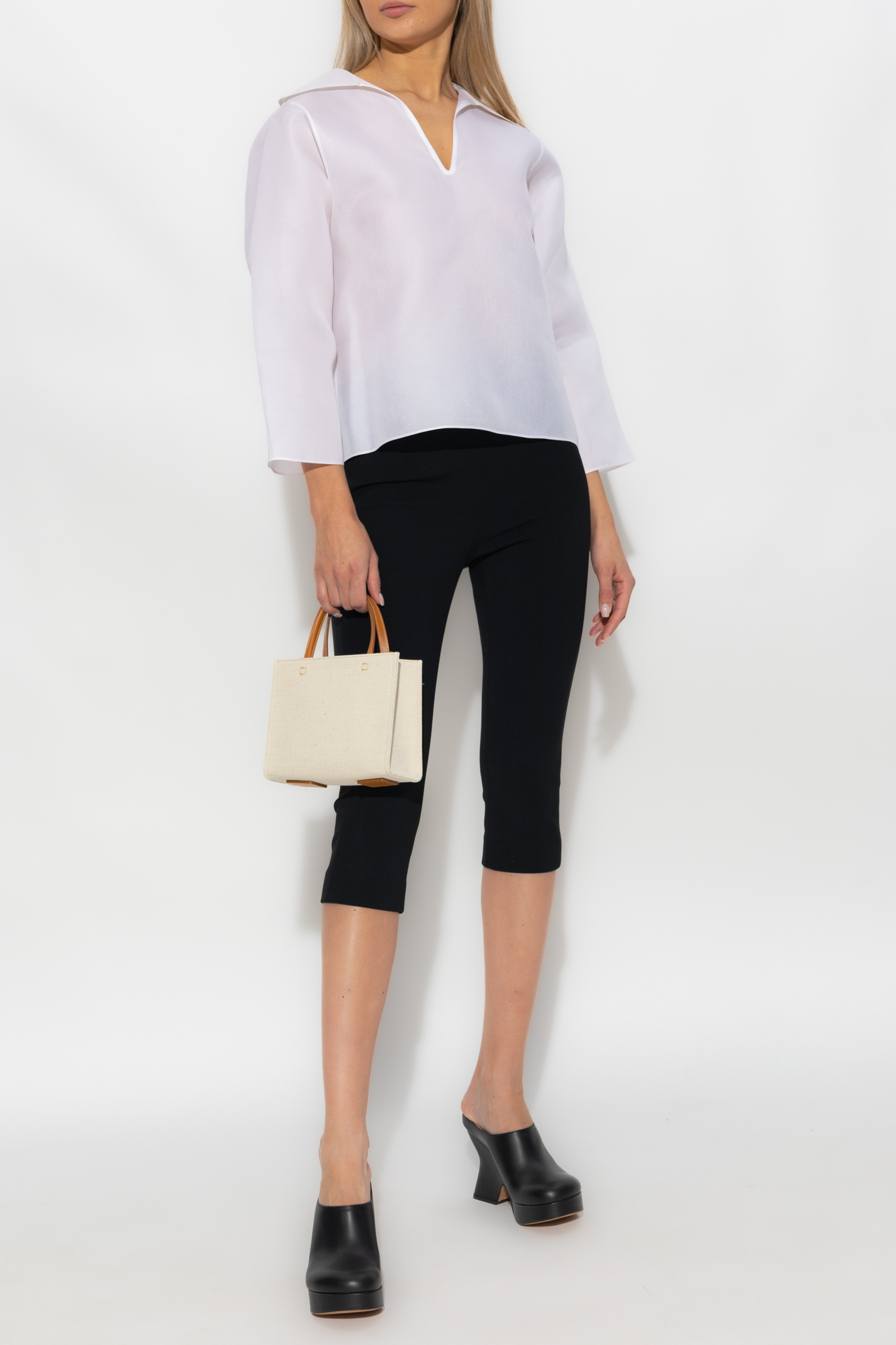 Tory Burch V-neck 3/4-sleeve Silk Gazar Tunic In White