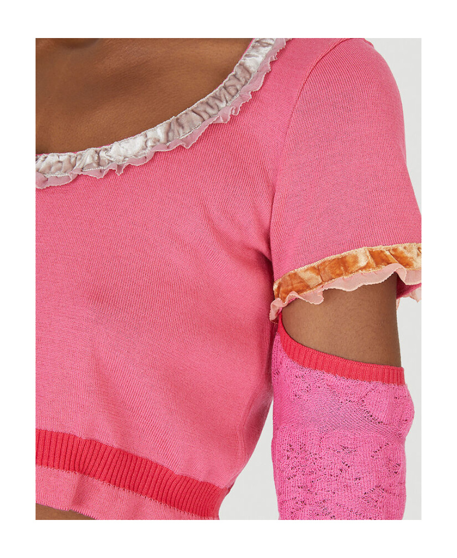 Stella Mccartney Ruffle-trim Cropped Cardigan In Pink