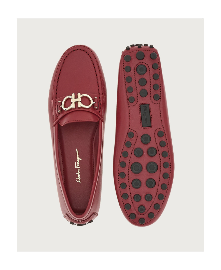 Ferragamo Gancini Driver Loafers In Red