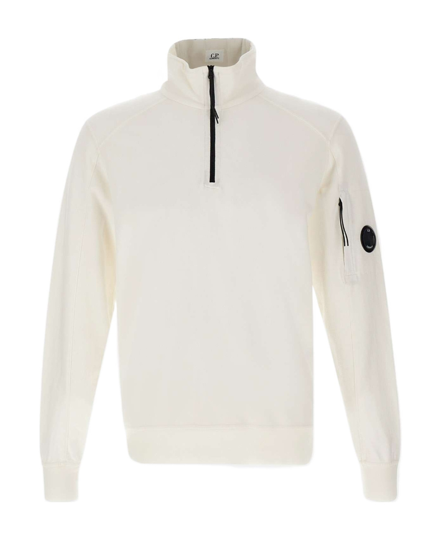 C.p. Company Short-zip Sweatshirt In White