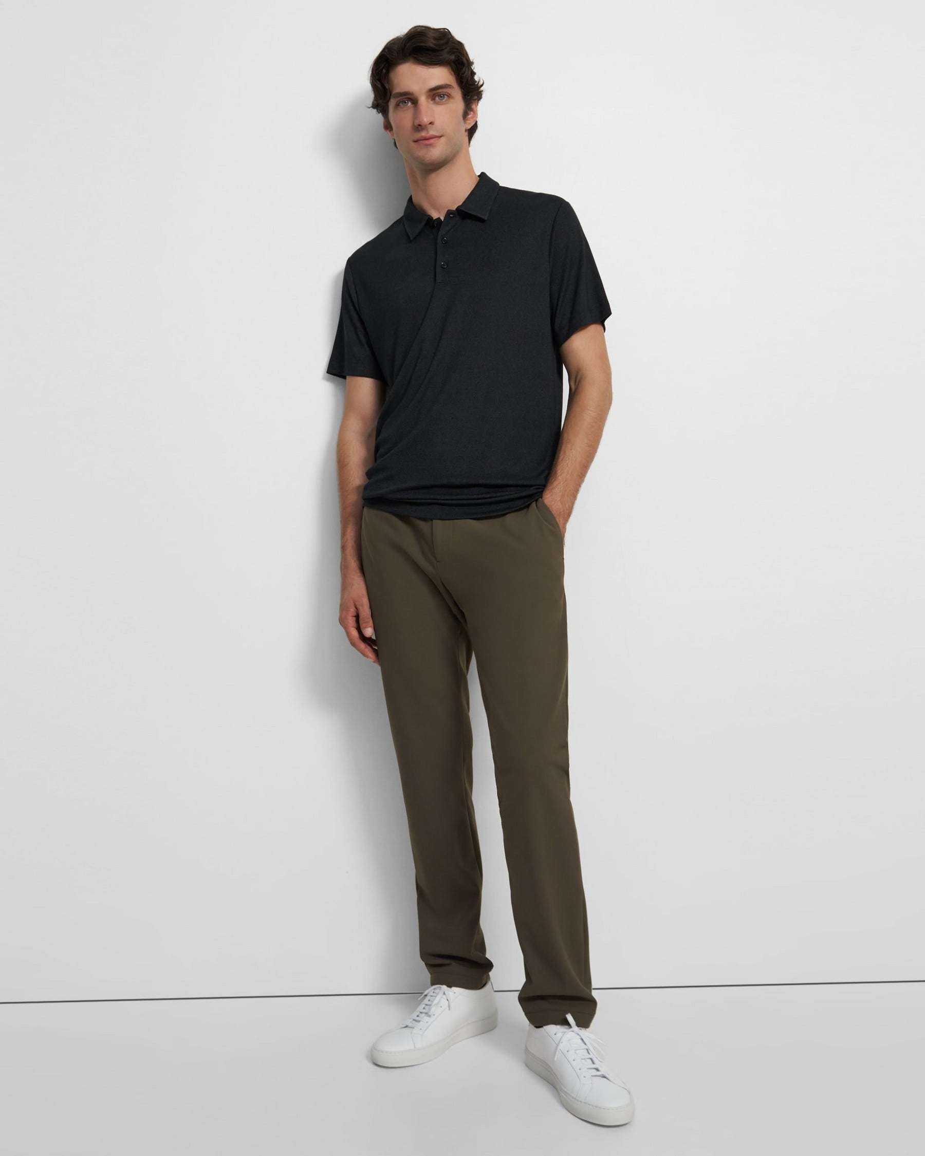 Shop Theory Bron Short Sleeved Knitted Polo Shirt In Black
