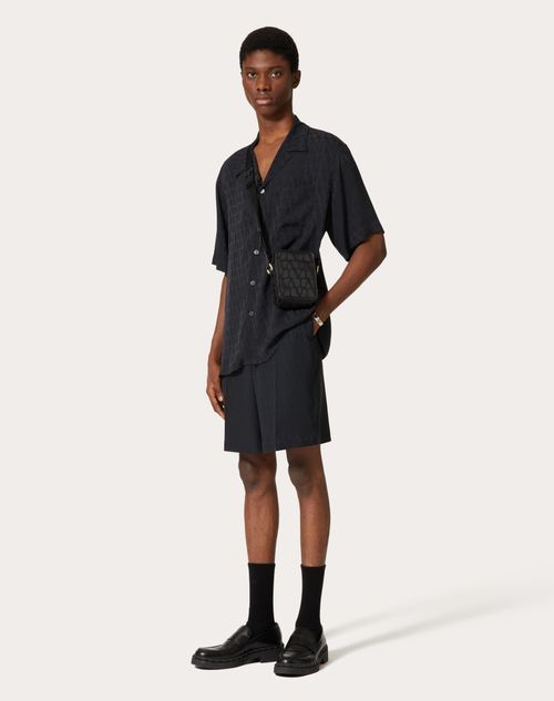 Valentino Bermuda Shorts In Silk With All-over Toile Iconographe Pattern In Black