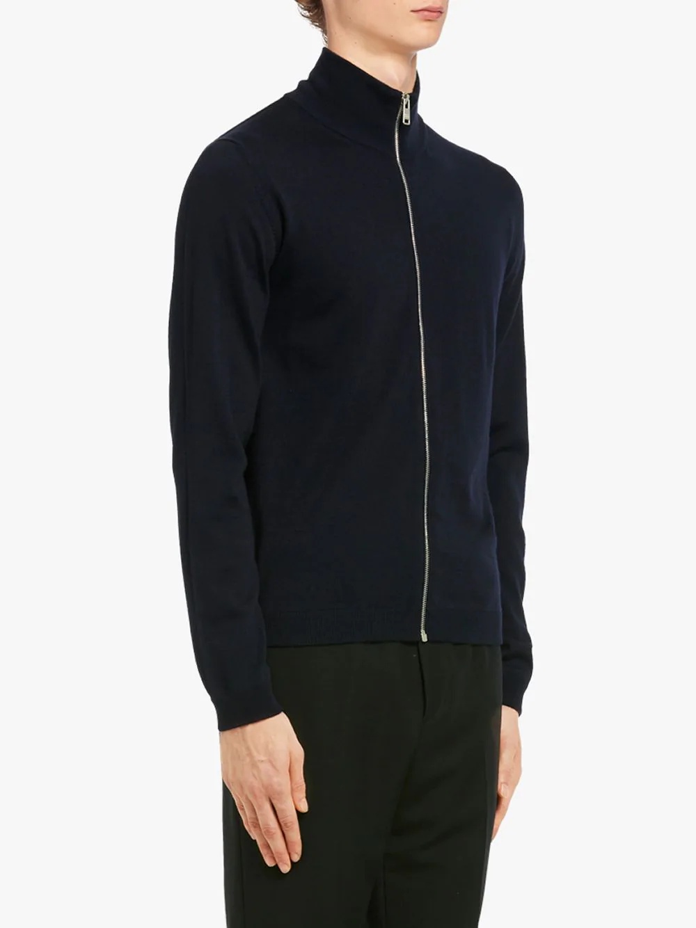 Prada High Neck Zip Front Cardigan In Blue