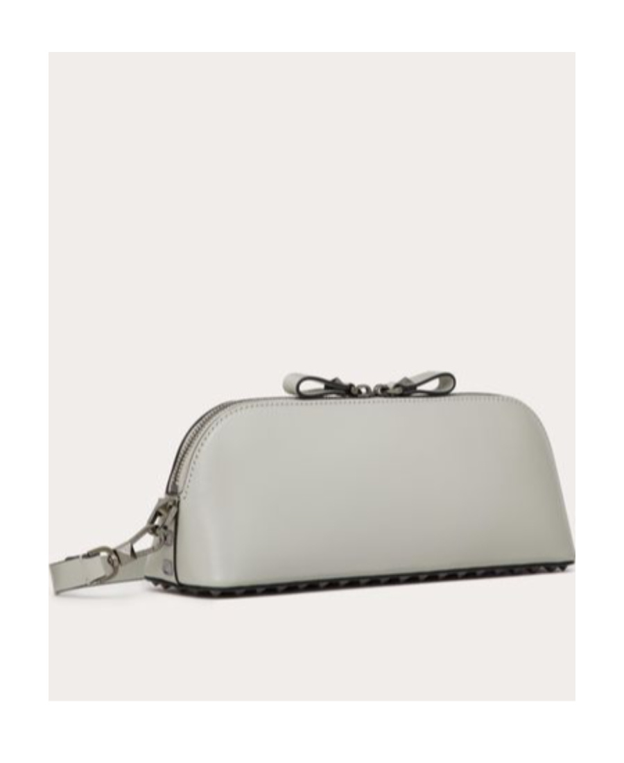 Valentino Rockstud-detail Leather Clutch Bag In Gray