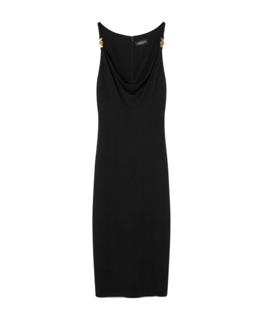 Versace Medusa Embellished La Greca Jacquard Knit Minidress In Black Technical