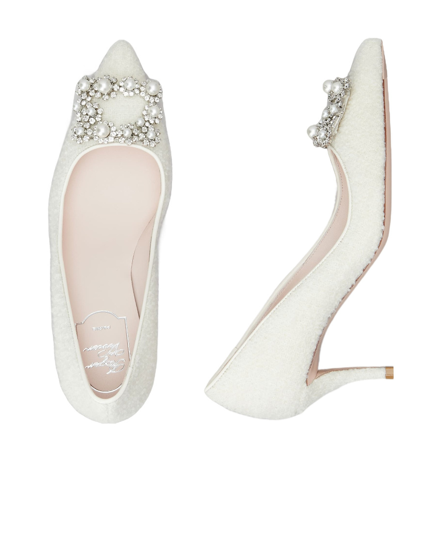Roger Vivier 65 Flower Strass Buckle Pumps In White