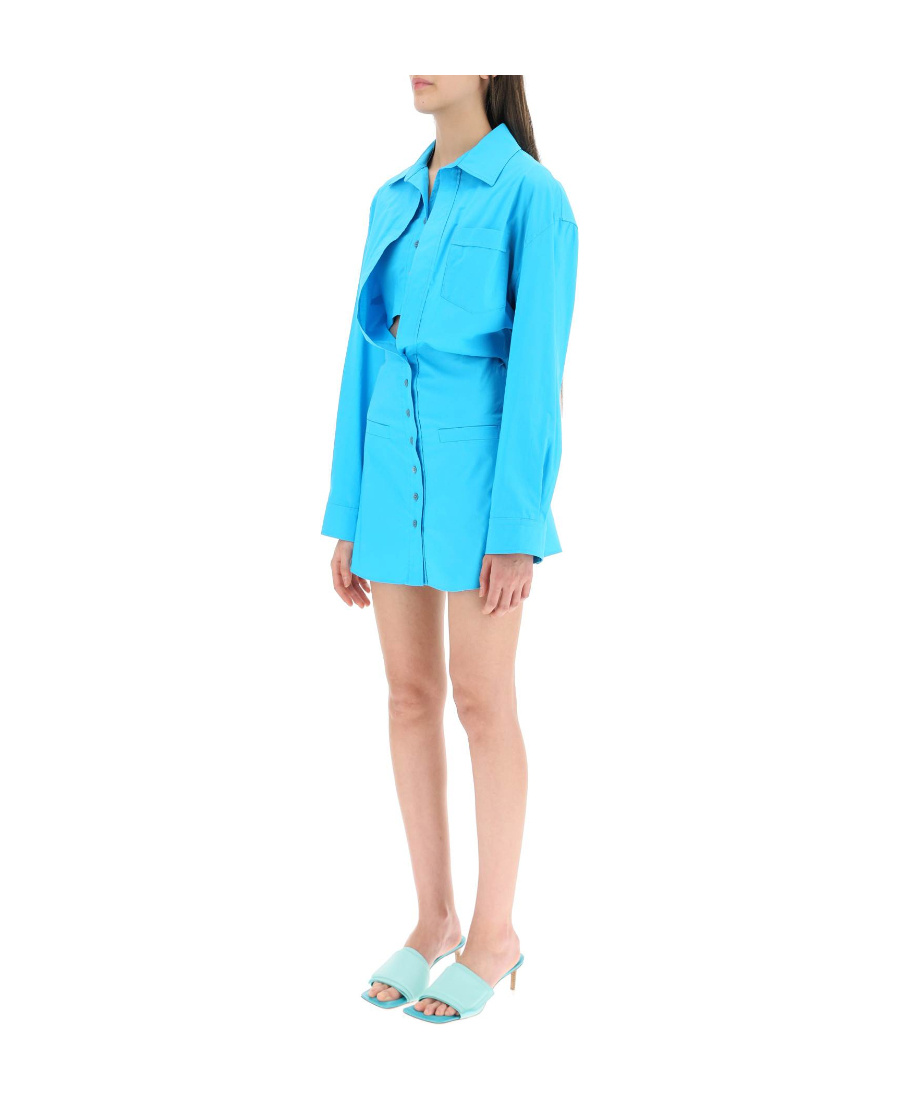 Jacquemus Baunhilha Layered Cutout Cotton-poplin Shirt Dress In Blue