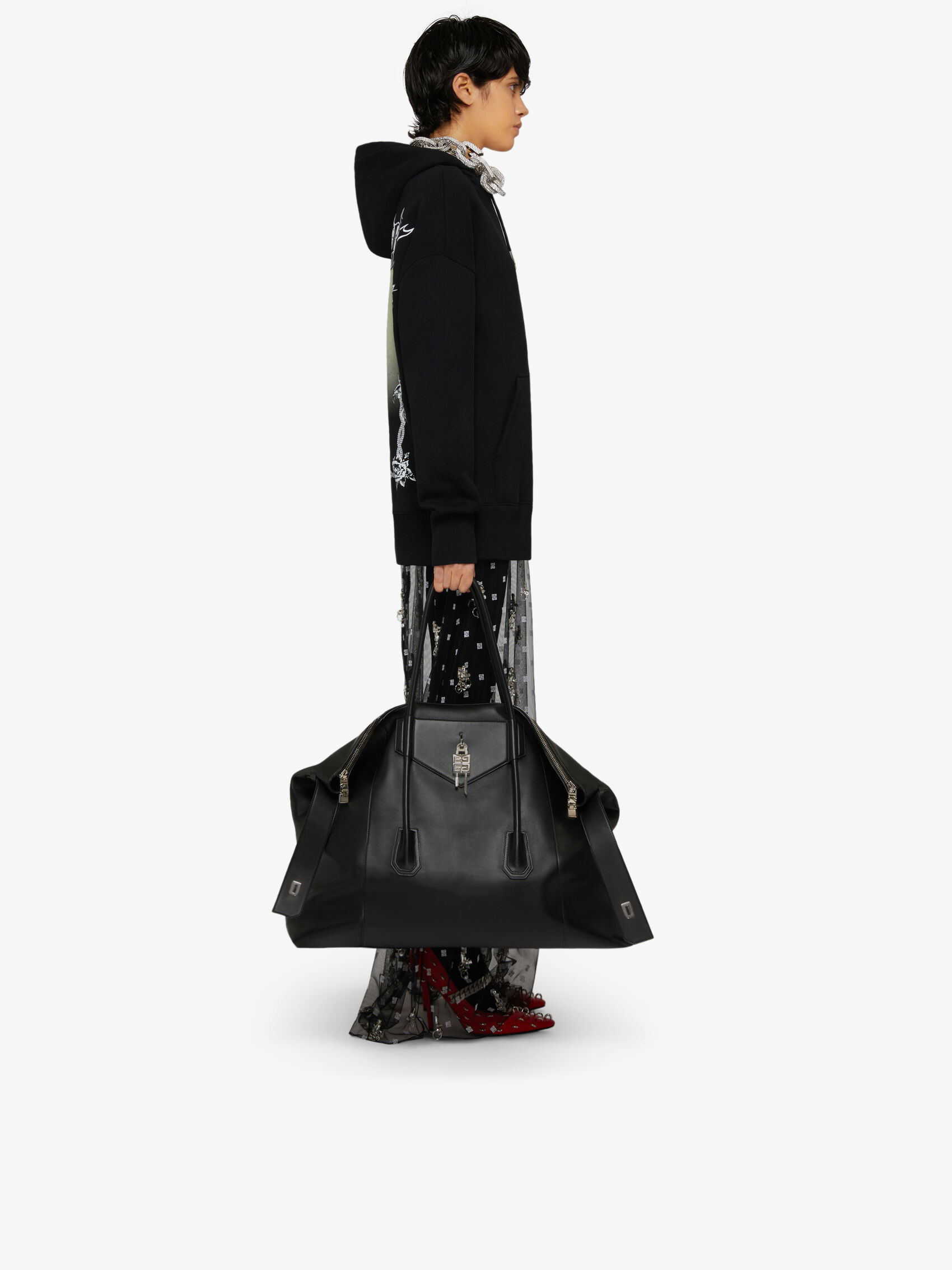 Givenchy Black Oversized Frame Print Hoodie In Black