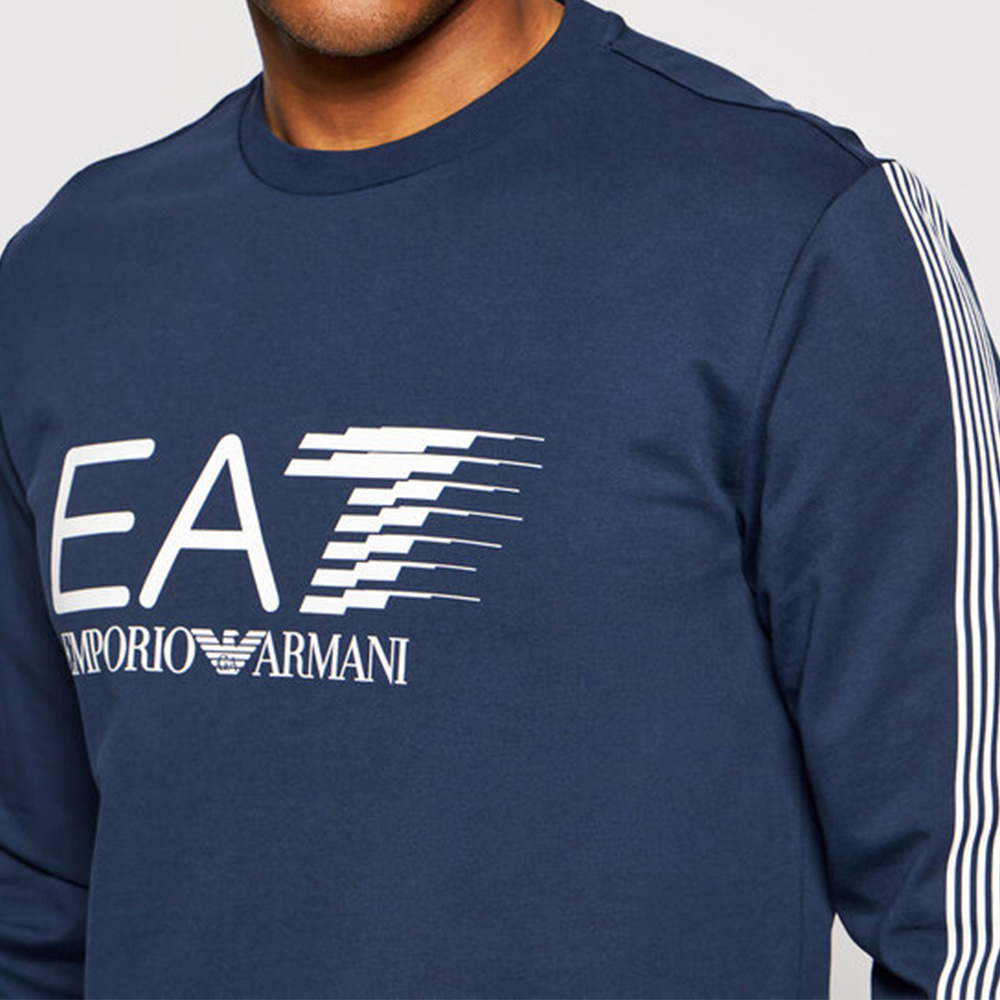 Ea7 Round Collar Long Sleeve Sweater In Blue