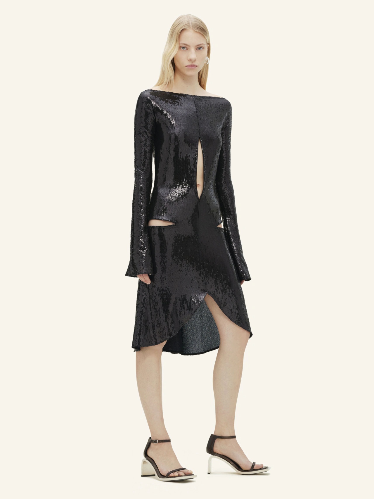 Courrèges Ellipse Glitter Zipped Dress In Black
