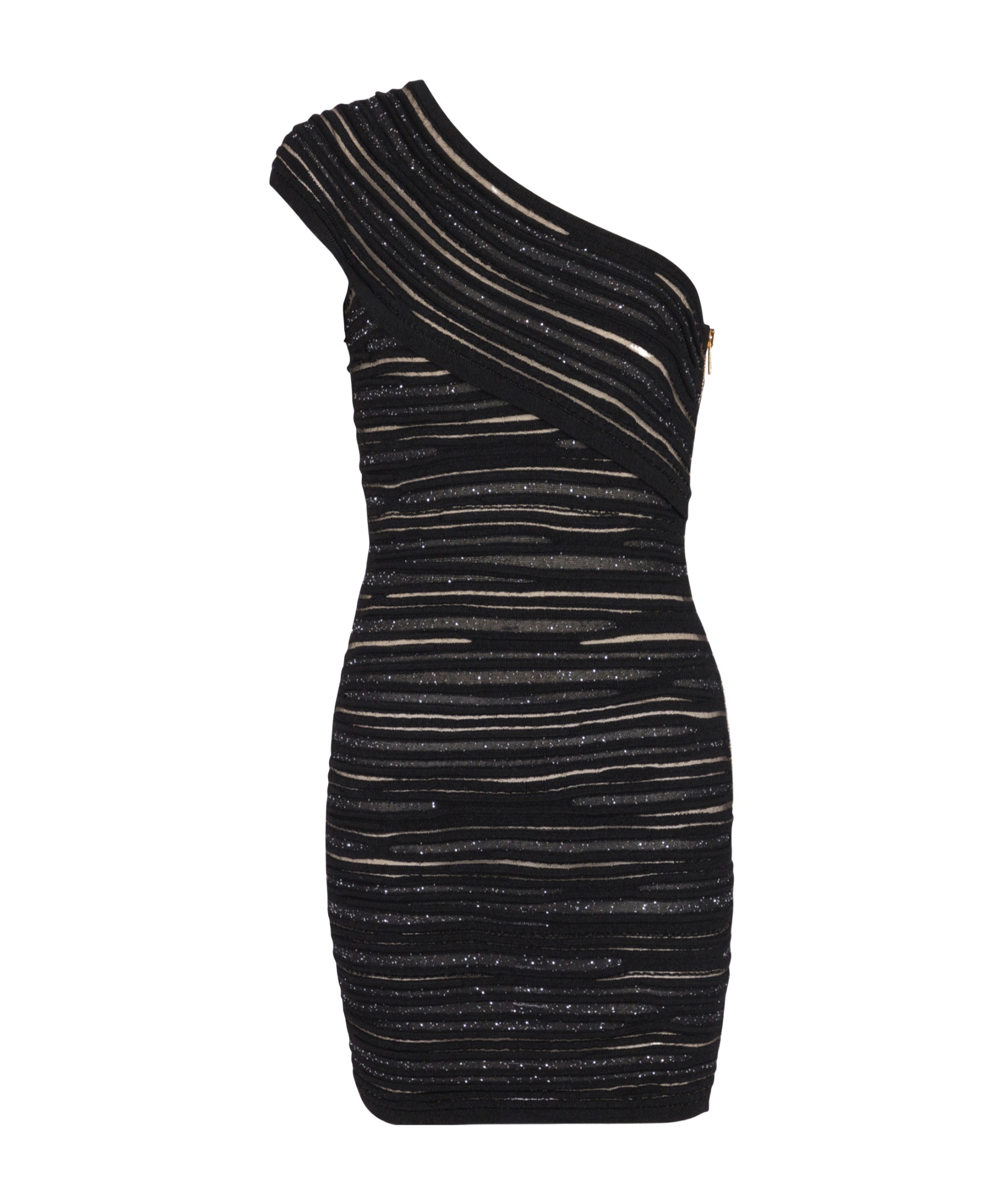 Balmain One-shoulder Sequin-embellished Ribbed-knit Mini Dress In Black