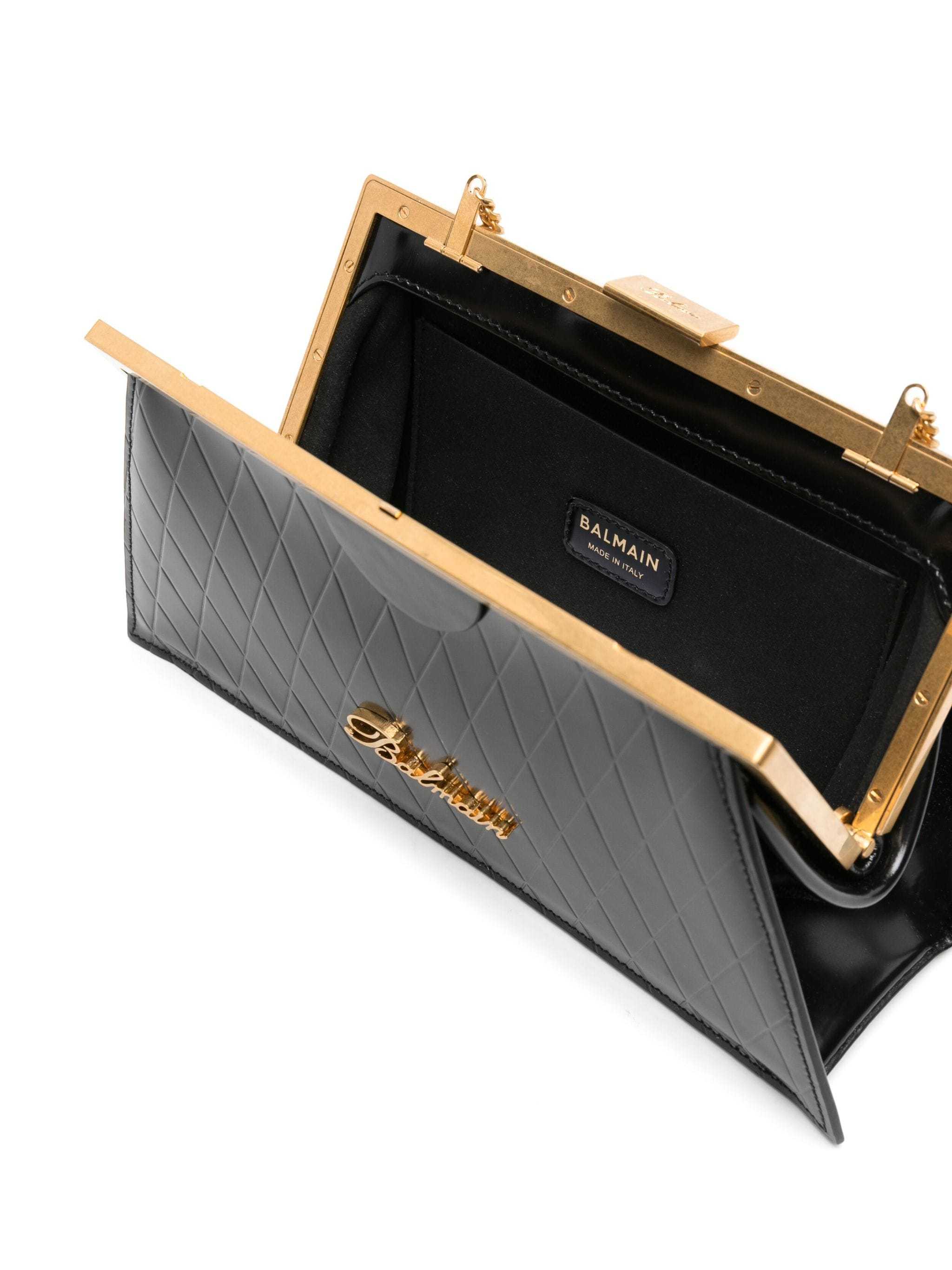 Balmain Grid-embossed Leather Clutch Bag In Black