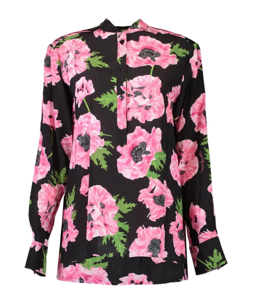 Stella Mccartney Iconic Poppy Print Silk Button-up Shirt In Black