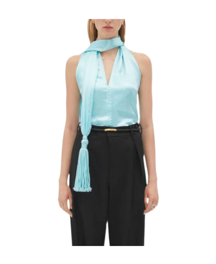 Bottega Veneta Scarf-halter Chintzed Cupro Top In Blue