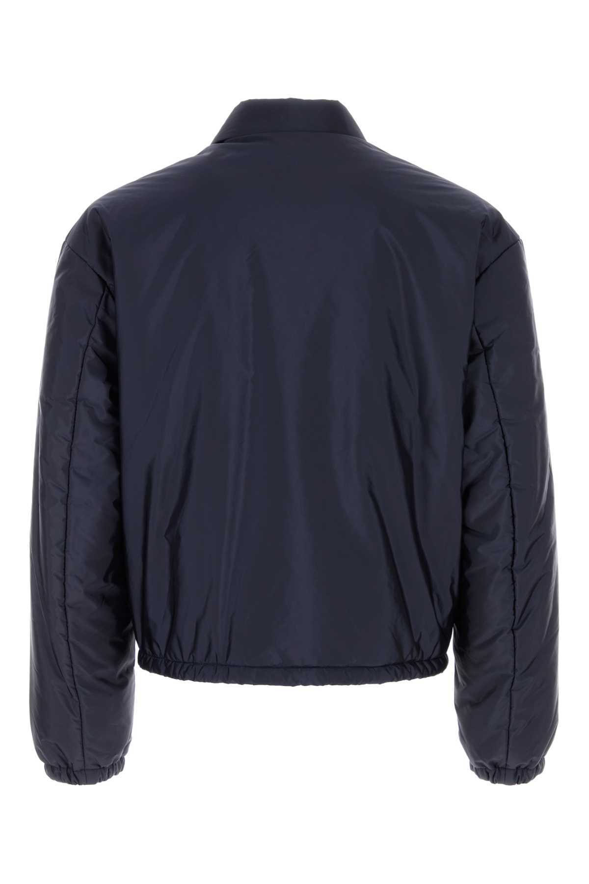 Prada Padded Jacket With Collared Design And Front Pocket In Blue