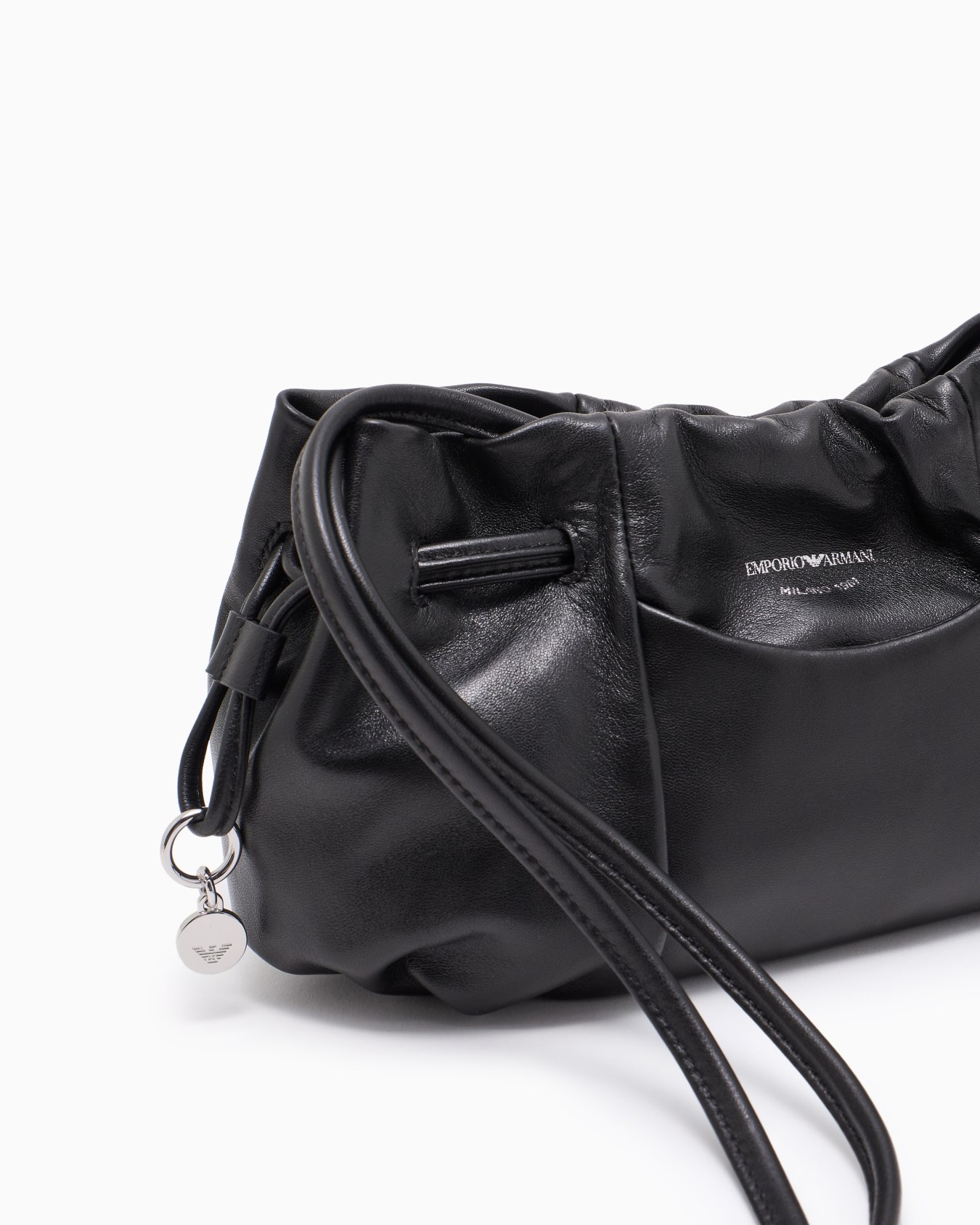 Emporio Armani Small Shoulder Bag With Nappa-leather Drawstring In Black