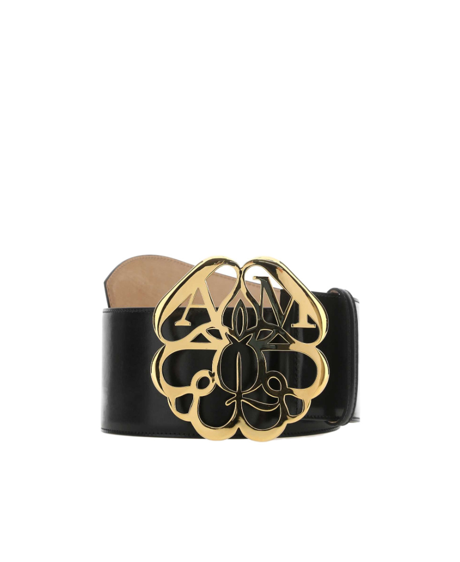 Alexander Mcqueen Signature Logo Leather Belt In Black