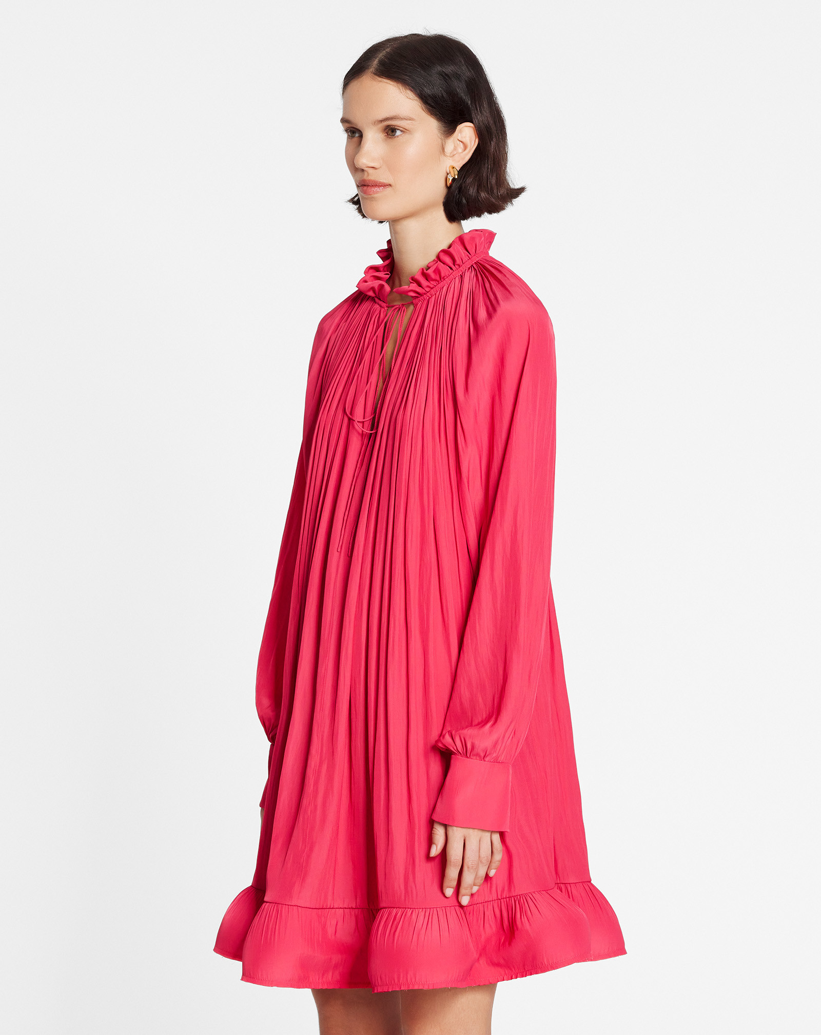 LANVIN RUFFLED CHARMEUSE MINIDRESS